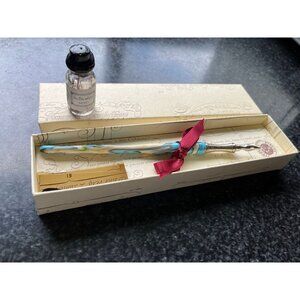 Vtg Murano Swirl Glass Pen BIBLOS VENEZIA Metal Nib In Box Classic Writing Pen